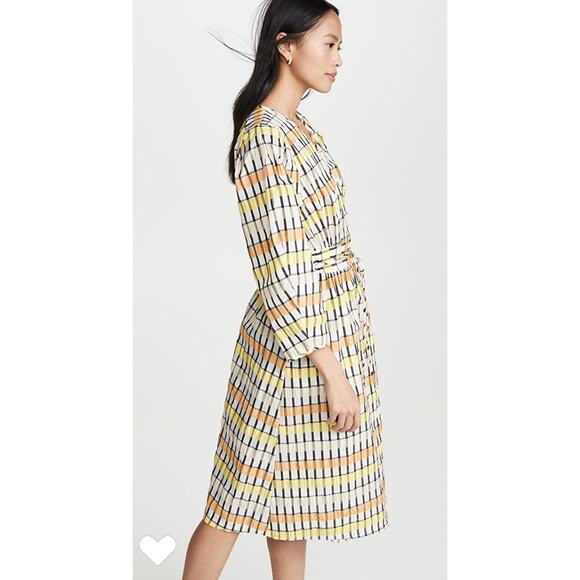 Baum and Pferdgarten Yellow Abylene Wrap Dress Womens 36 New Spring Puff Sleeves - Picture 4 of 12